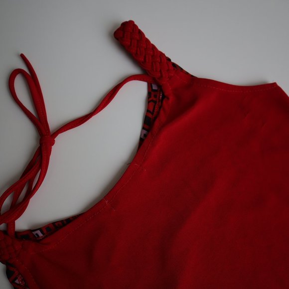 Red Mesh See-Through Sleeveless Petite Blouse - Picture 7 of 8